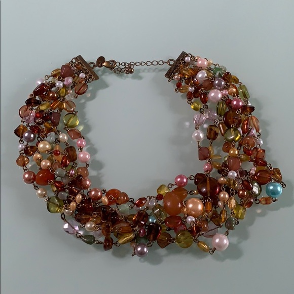 Beaded neutral tone necklace-Lia Sophia - Picture 2 of 2